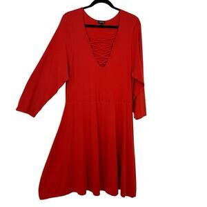 Torrid 3X Orange Plus Size Sheath Dress Laced V-Neck 3/4 Sleeve Knit Pullover
